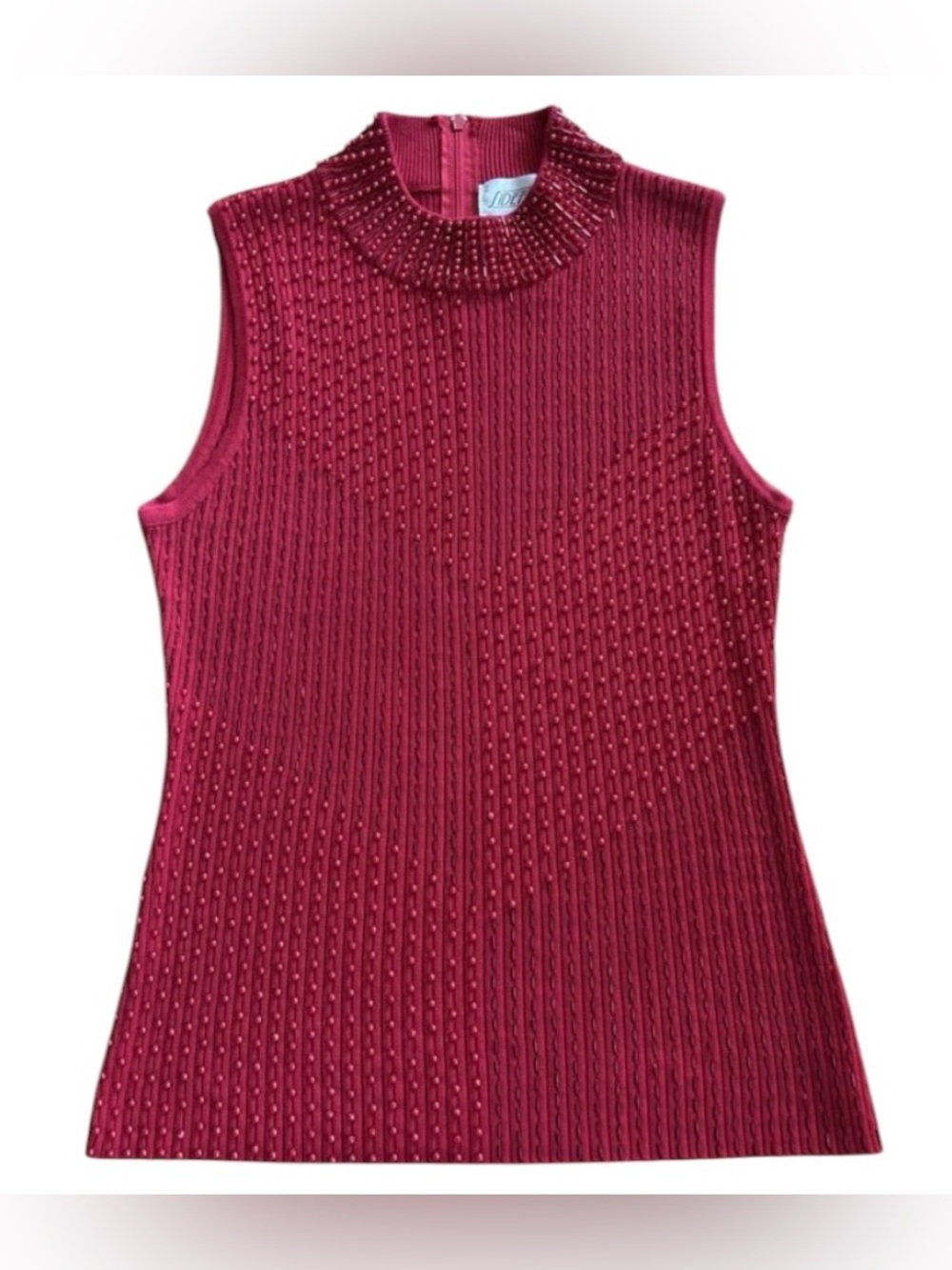 Vintage Mock Neck Sweater Tank Top Beaded Ribbed Y2K Boutique Statement Event S
